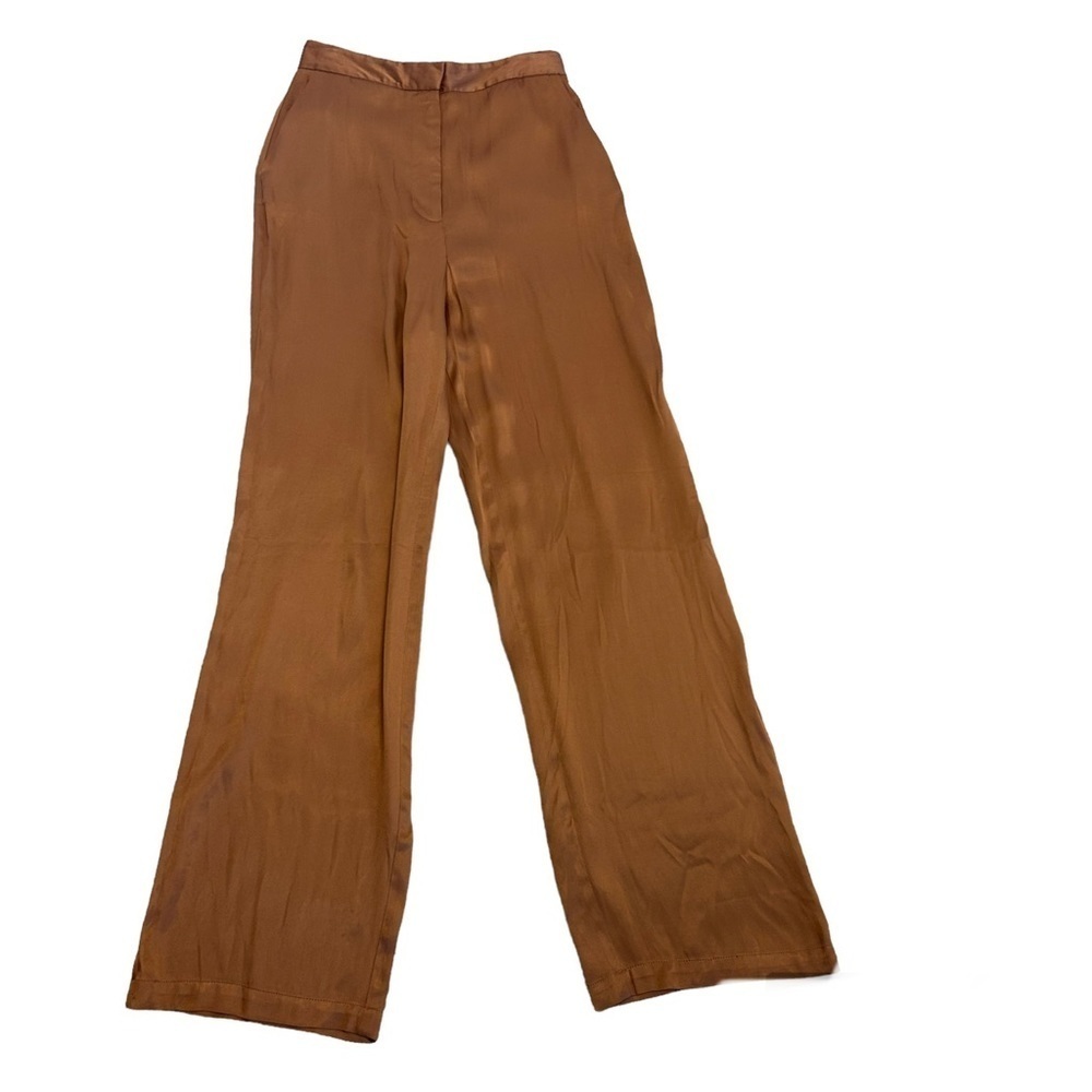 Zara Brown bronze satin effect flowy pyjama style pants Sz S NWT